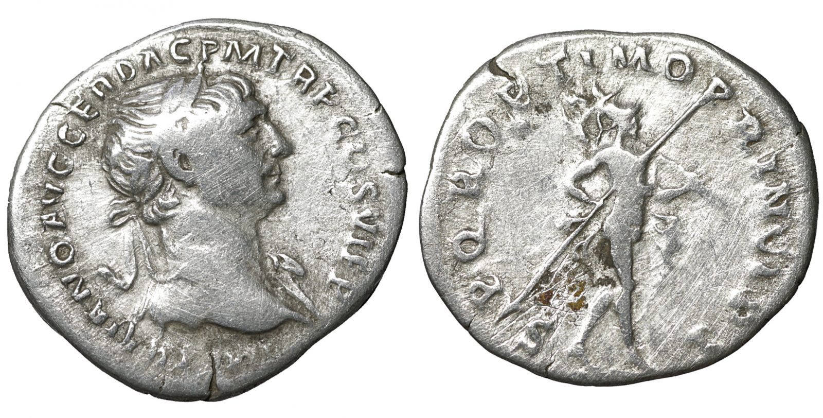 TRAJAN 98-117 Denarius Rome VF+